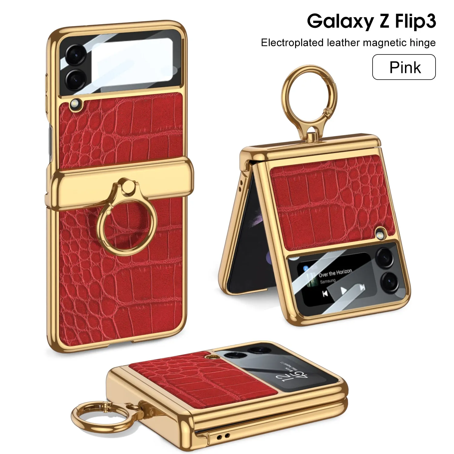 Plating Magnetic Leather Case For Samsung Galaxy Z Flip 3 Case All-included Back Tempered Glass Hard For Galaxy Z Flip3 Case