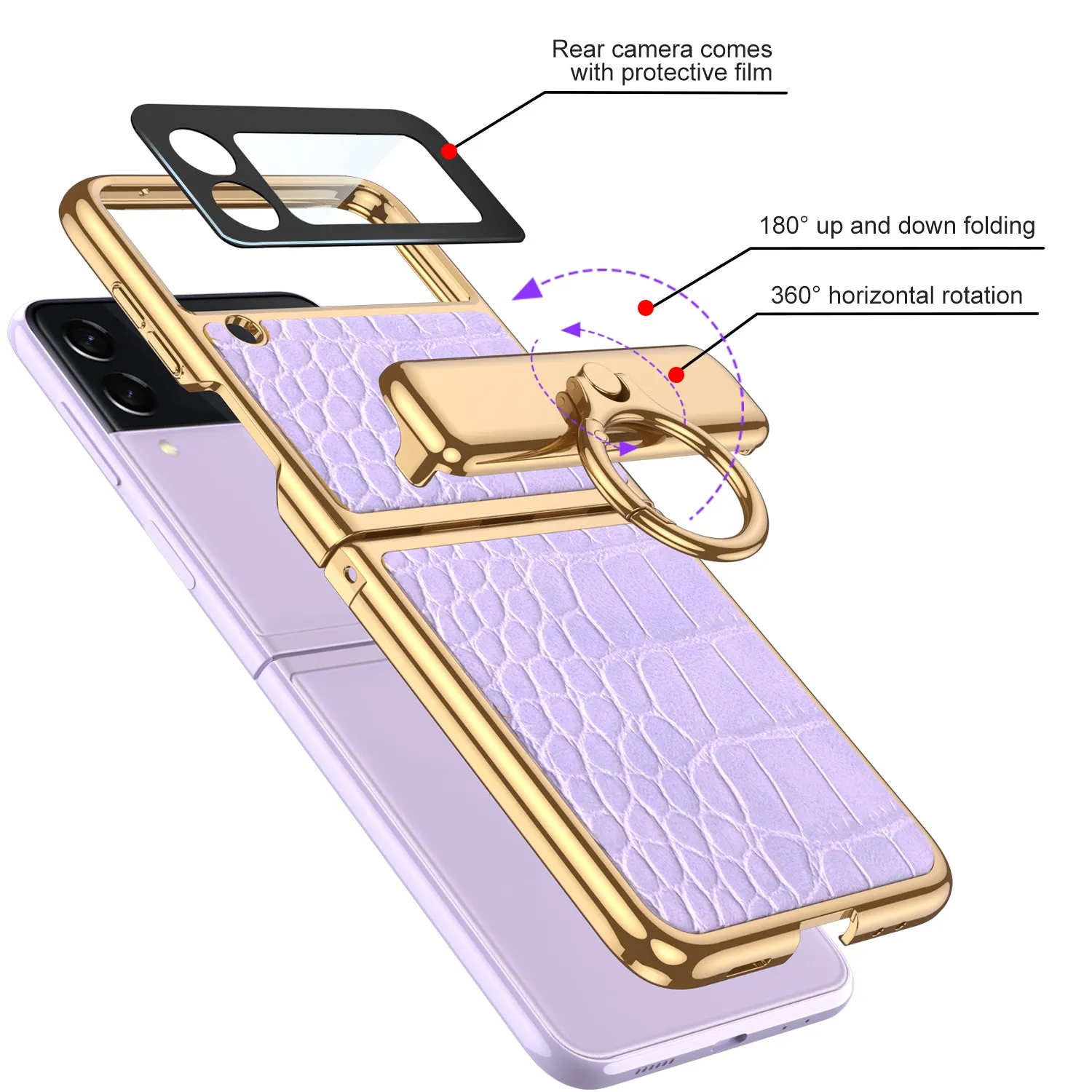 Plating Magnetic Leather Case For Samsung Galaxy Z Flip 3 Case All-included Back Tempered Glass Hard For Galaxy Z Flip3 Case