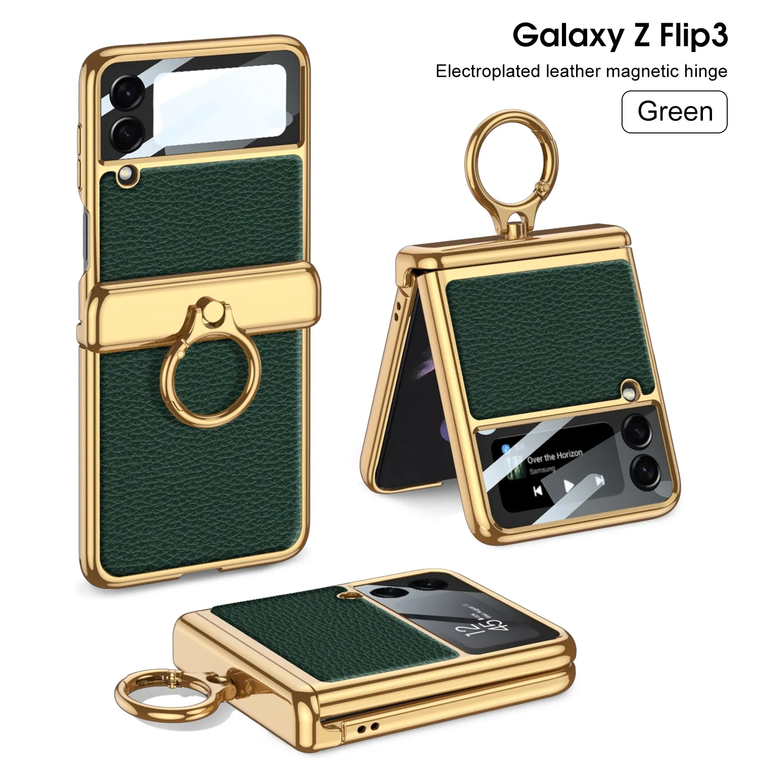 Plating Magnetic Leather Case For Samsung Galaxy Z Flip 3 Case All-included Back Tempered Glass Hard For Galaxy Z Flip3 Case