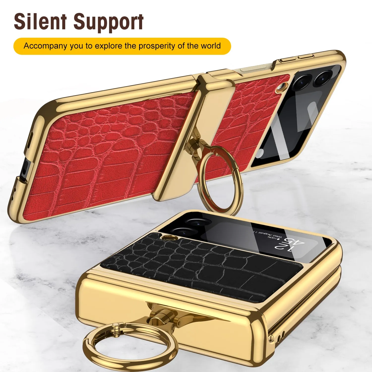 Plating Magnetic Leather Case For Samsung Galaxy Z Flip 3 Case All-included Back Tempered Glass Hard For Galaxy Z Flip3 Case
