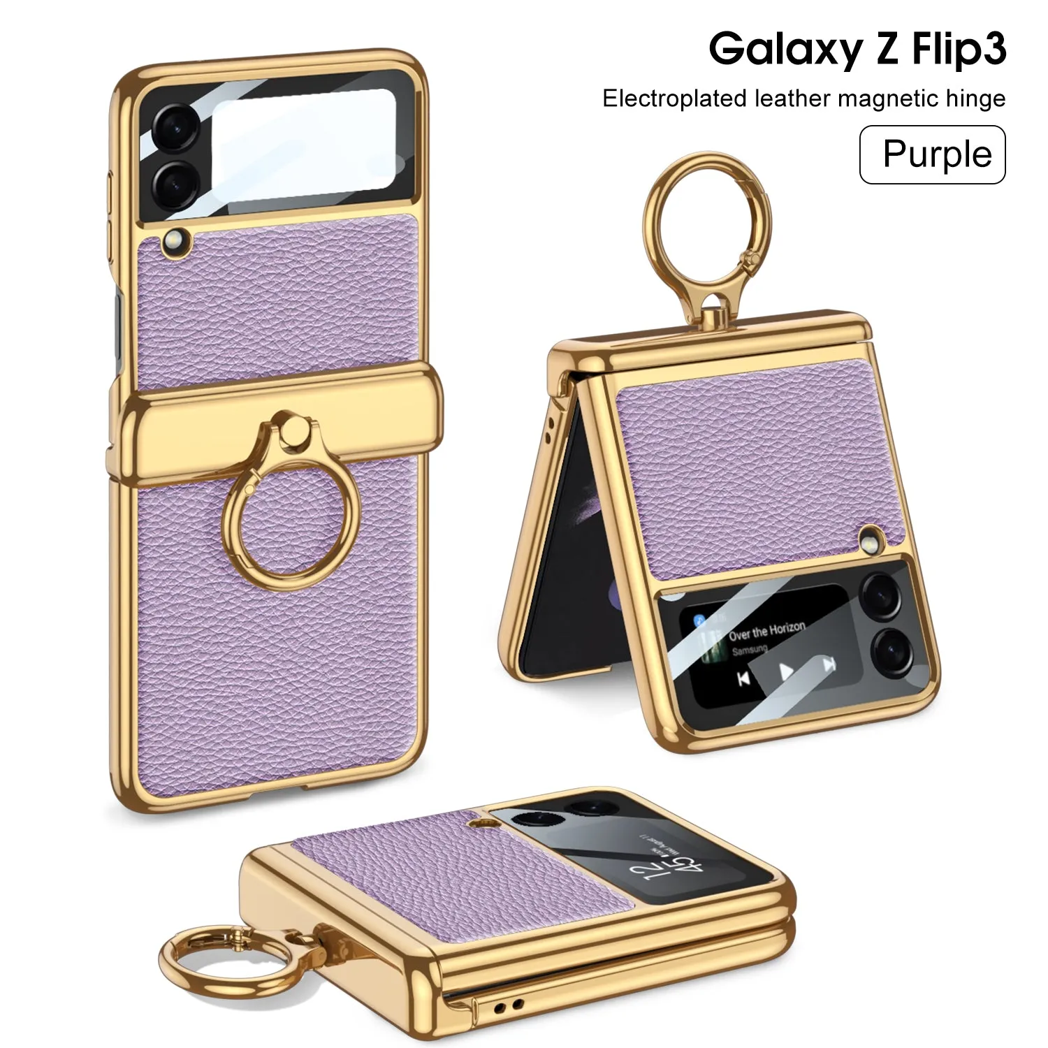 Plating Magnetic Leather Case For Samsung Galaxy Z Flip 3 Case All-included Back Tempered Glass Hard For Galaxy Z Flip3 Case