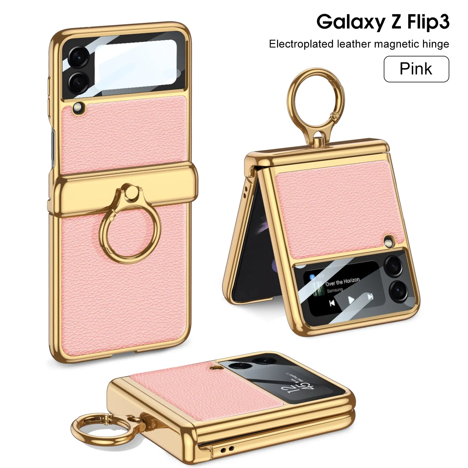 Plating Magnetic Leather Case For Samsung Galaxy Z Flip 3 Case All-included Back Tempered Glass Hard For Galaxy Z Flip3 Case