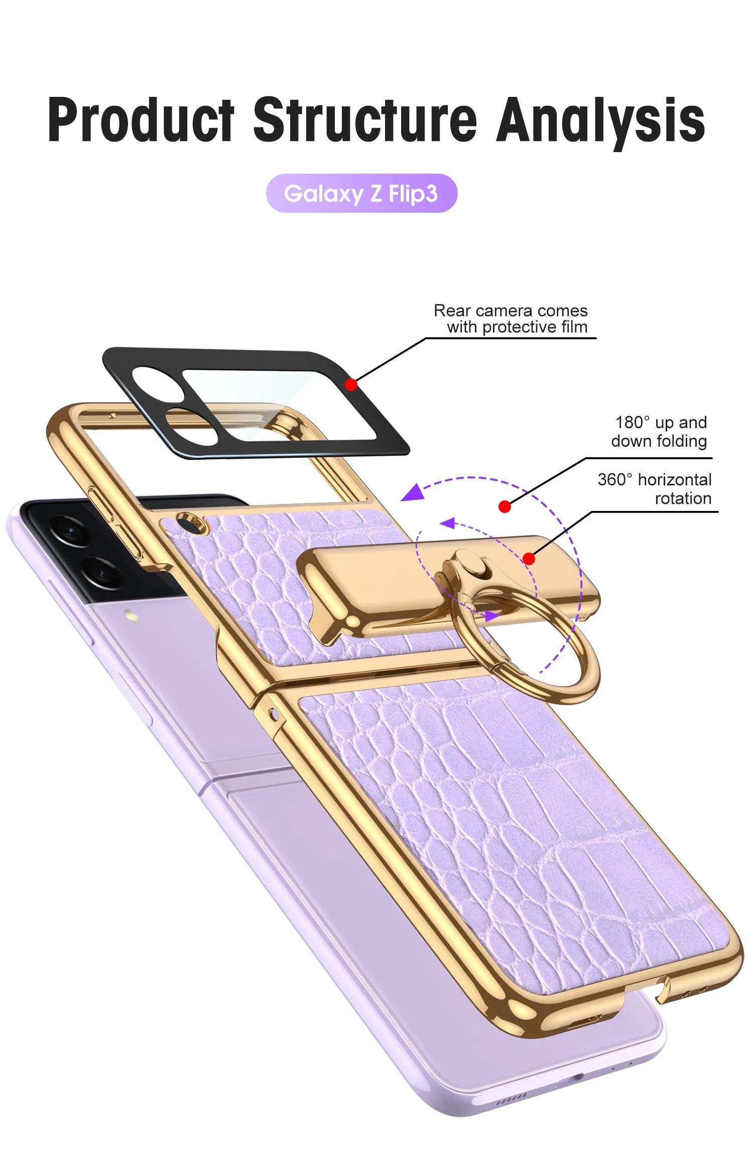 Plating Magnetic Leather Case For Samsung Galaxy Z Flip 3 Case All-included Back Tempered Glass Hard For Galaxy Z Flip3 Case
