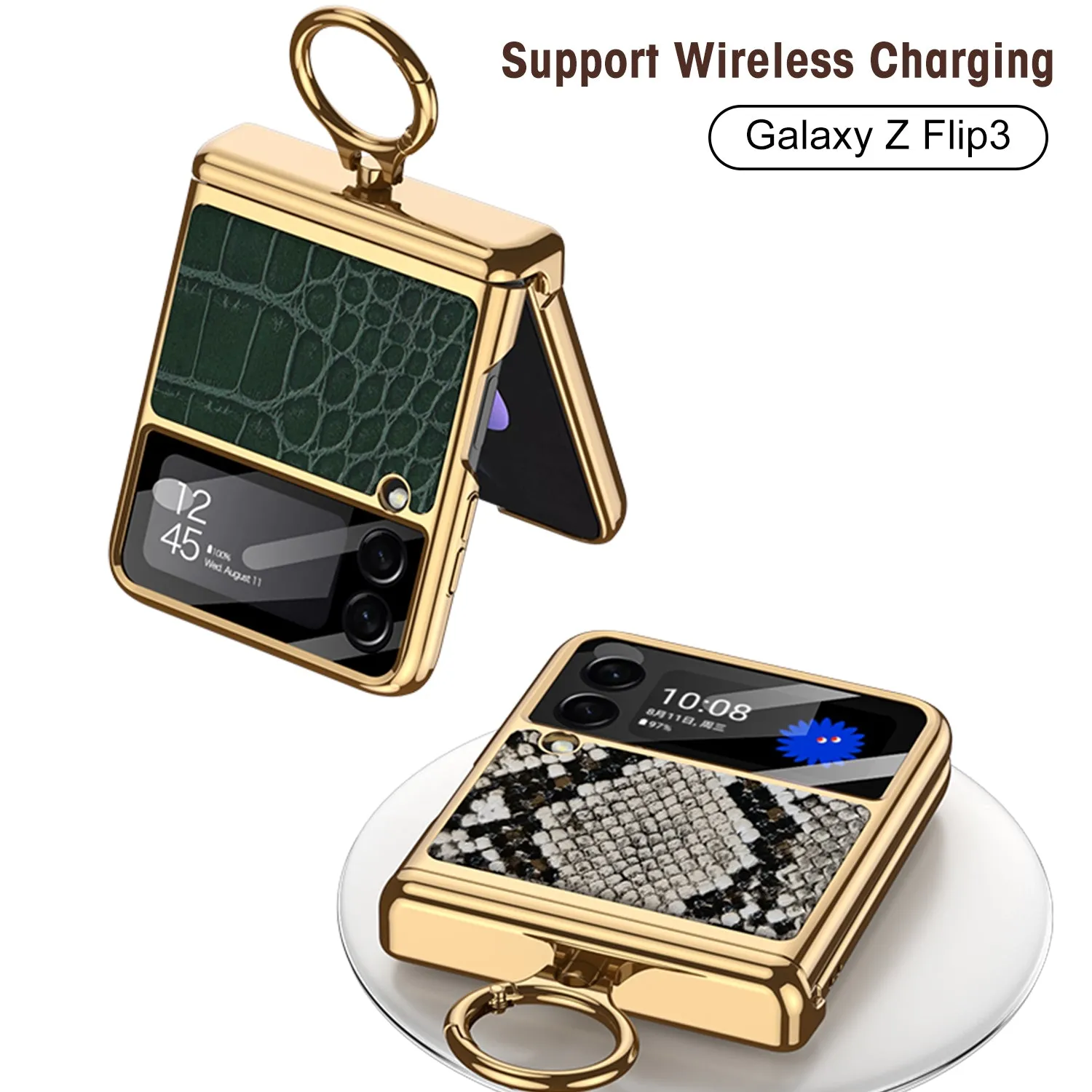 Plating Magnetic Leather Case For Samsung Galaxy Z Flip 3 Case All-included Back Tempered Glass Hard For Galaxy Z Flip3 Case