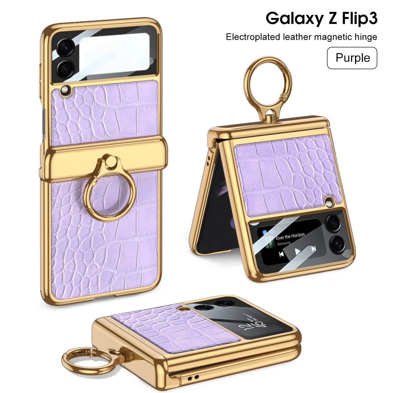 Plating Magnetic Leather Case For Samsung Galaxy Z Flip 3 Case All-included Back Tempered Glass Hard For Galaxy Z Flip3 Case