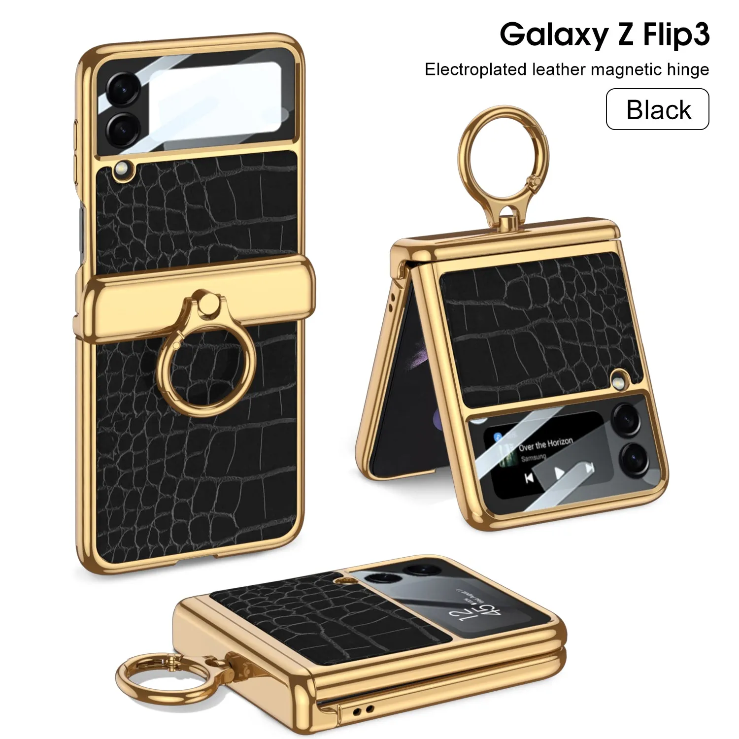 Plating Magnetic Leather Case For Samsung Galaxy Z Flip 3 Case All-included Back Tempered Glass Hard For Galaxy Z Flip3 Case