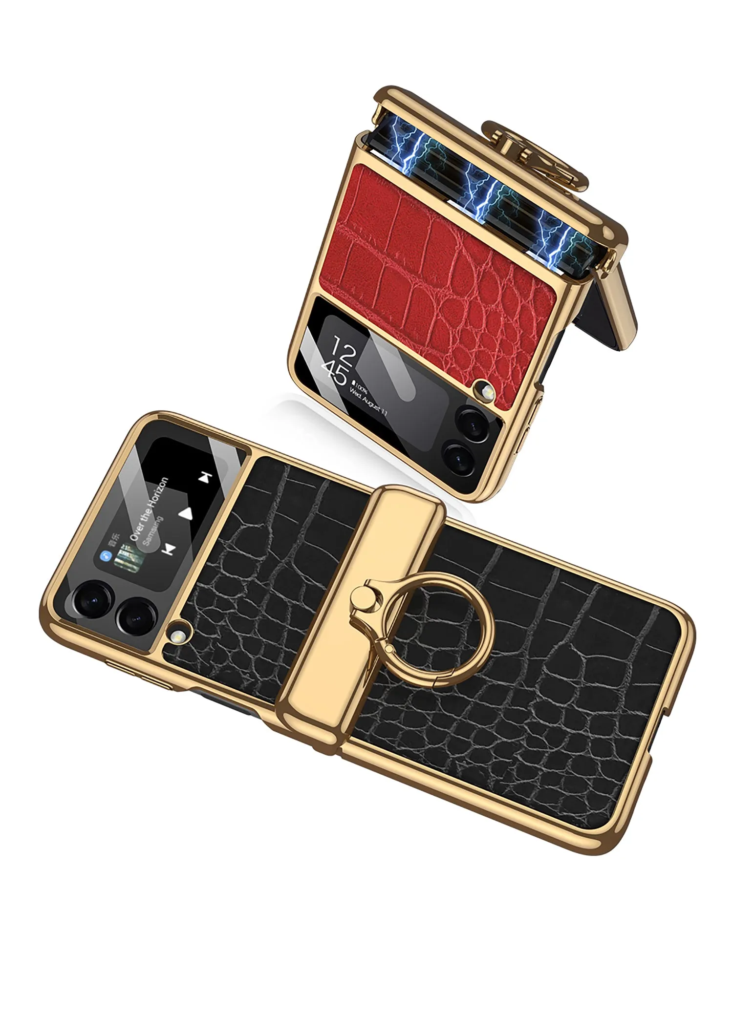 Plating Magnetic Leather Case For Samsung Galaxy Z Flip 3 Case All-included Back Tempered Glass Hard For Galaxy Z Flip3 Case