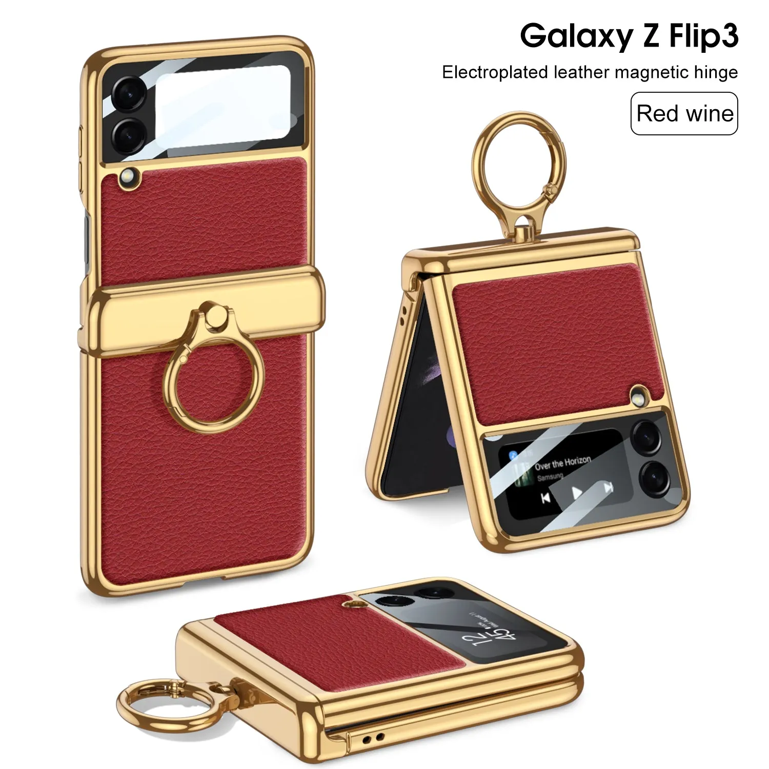 Plating Magnetic Leather Case For Samsung Galaxy Z Flip 3 Case All-included Back Tempered Glass Hard For Galaxy Z Flip3 Case