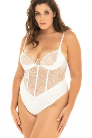 Plus Size Lace Trimmed Satin Insert Teddy