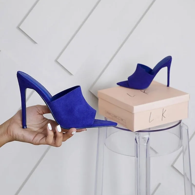 Pointed Toe Color Slip on Sandals - High Heel Sandals
