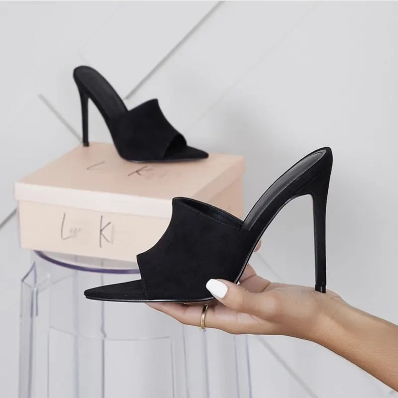 Pointed Toe Color Slip on Sandals - High Heel Sandals