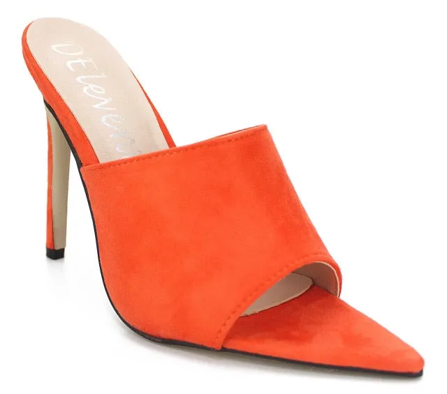 Pointed Toe Color Slip on Sandals - High Heel Sandals