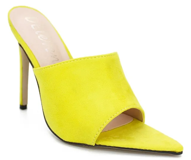 Pointed Toe Color Slip on Sandals - High Heel Sandals