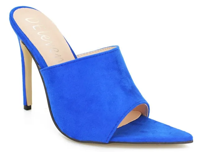 Pointed Toe Color Slip on Sandals - High Heel Sandals