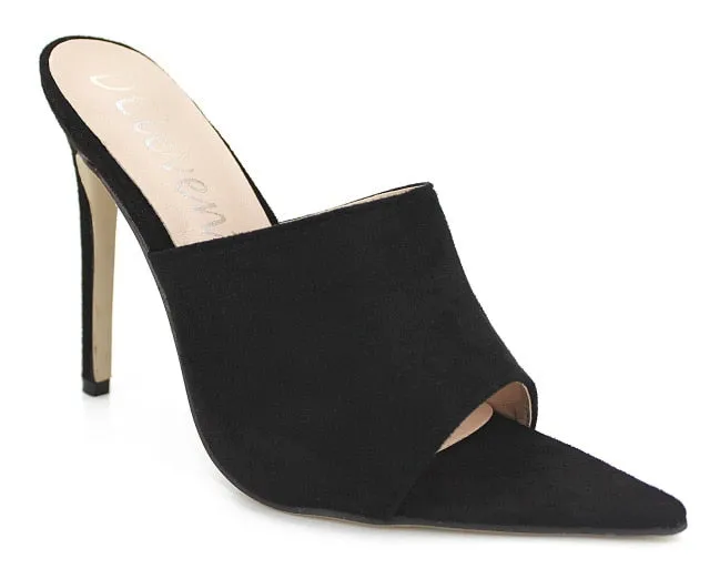 Pointed Toe Color Slip on Sandals - High Heel Sandals