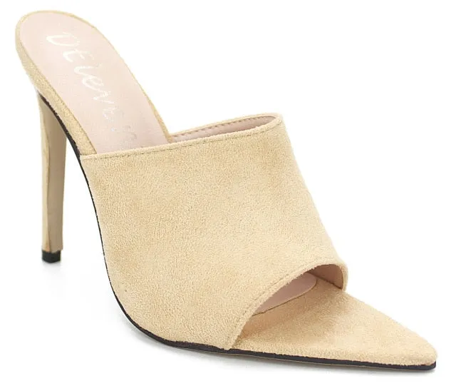 Pointed Toe Color Slip on Sandals - High Heel Sandals