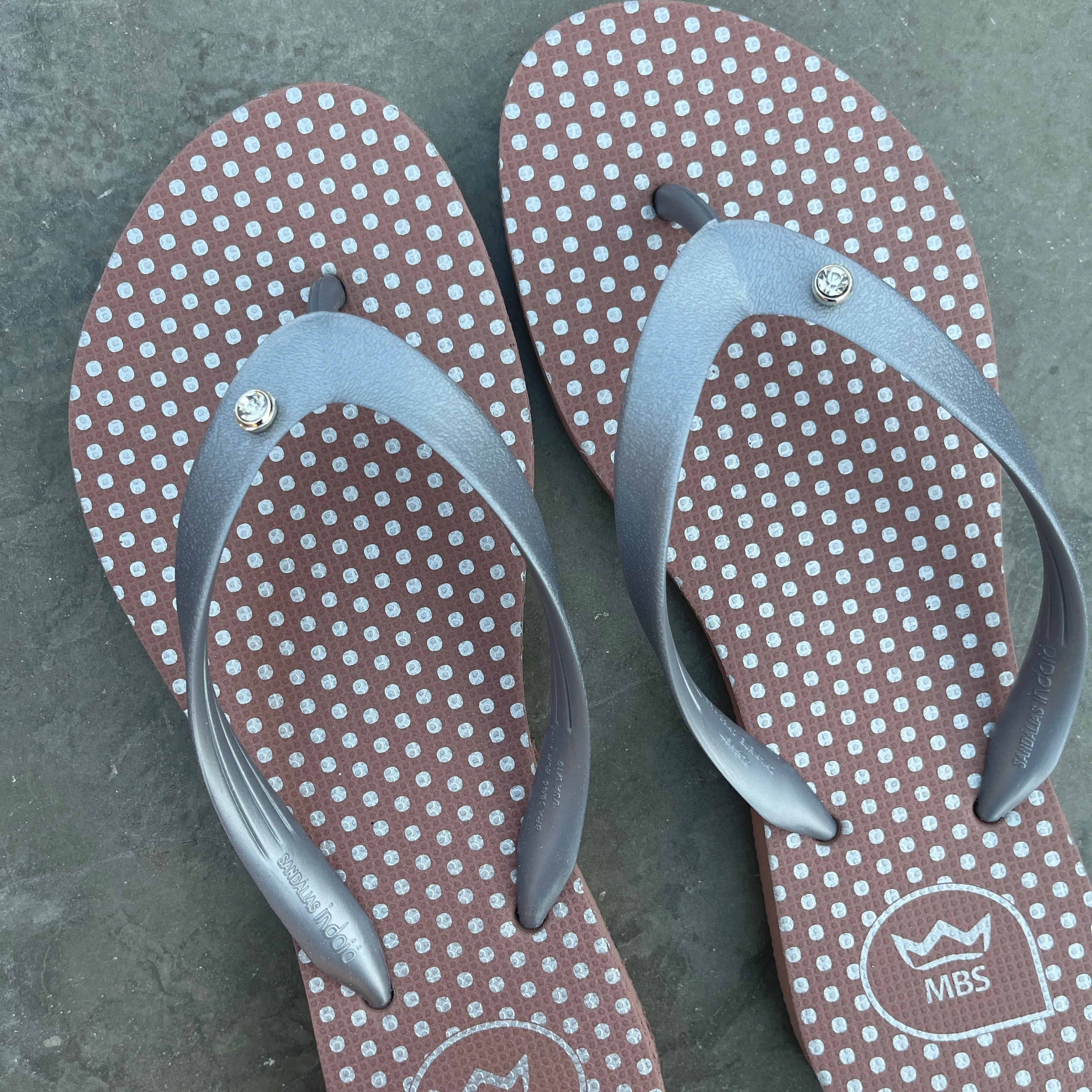 Polka Dots Natural and Silver Flip Flops