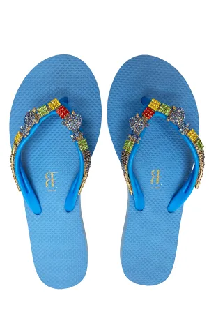 Poodle Rhinestone Blue Flip Flop