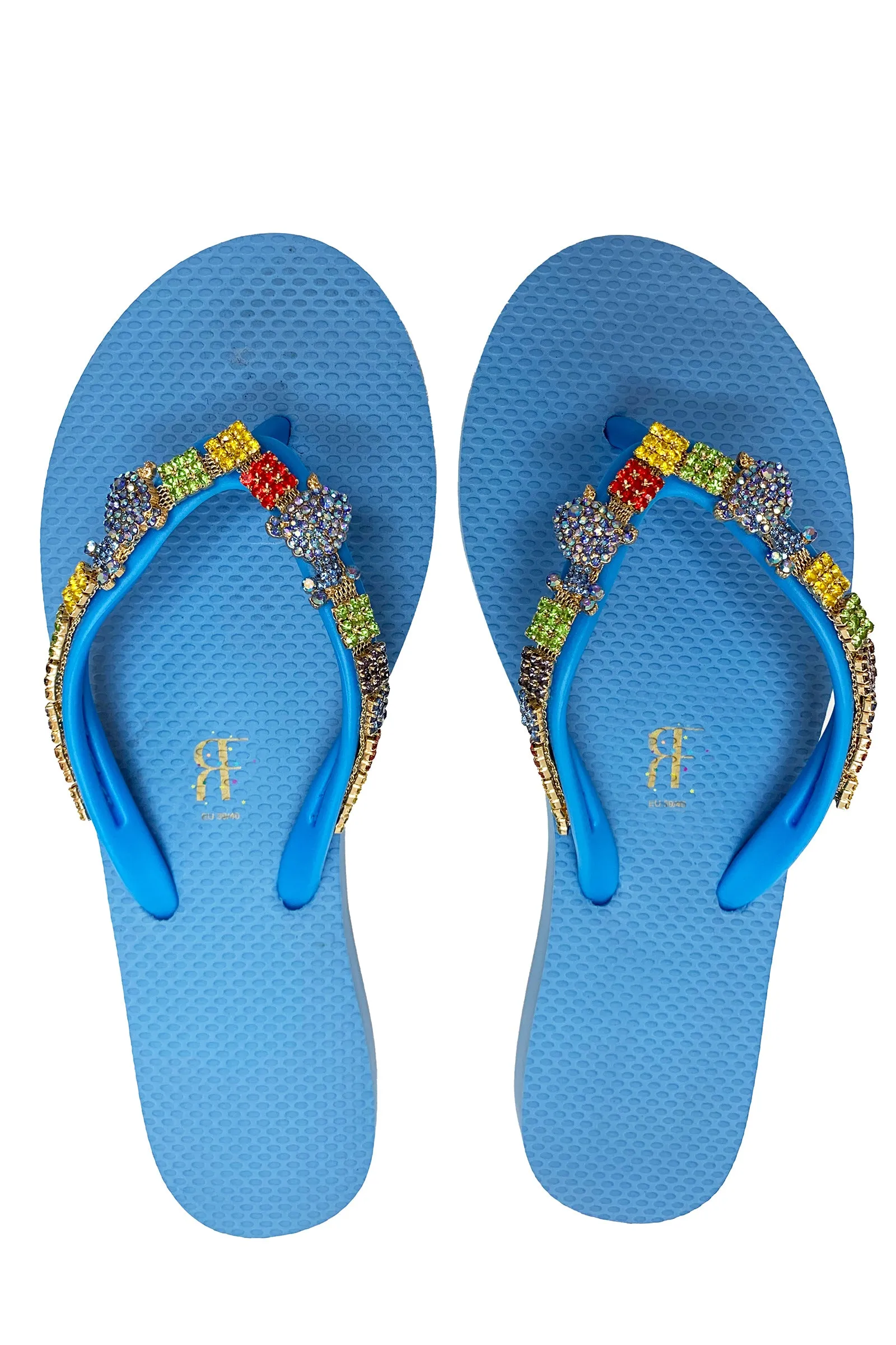 Poodle Rhinestone Blue Flip Flop