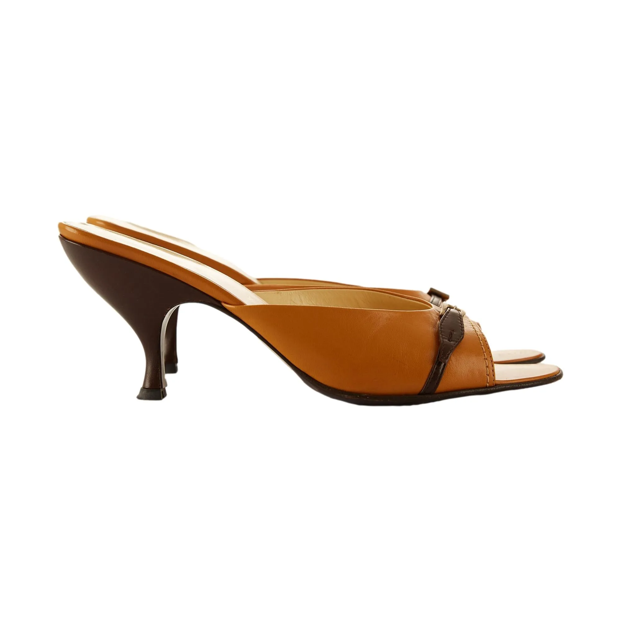 Prada Brown Leather Buckle Heels