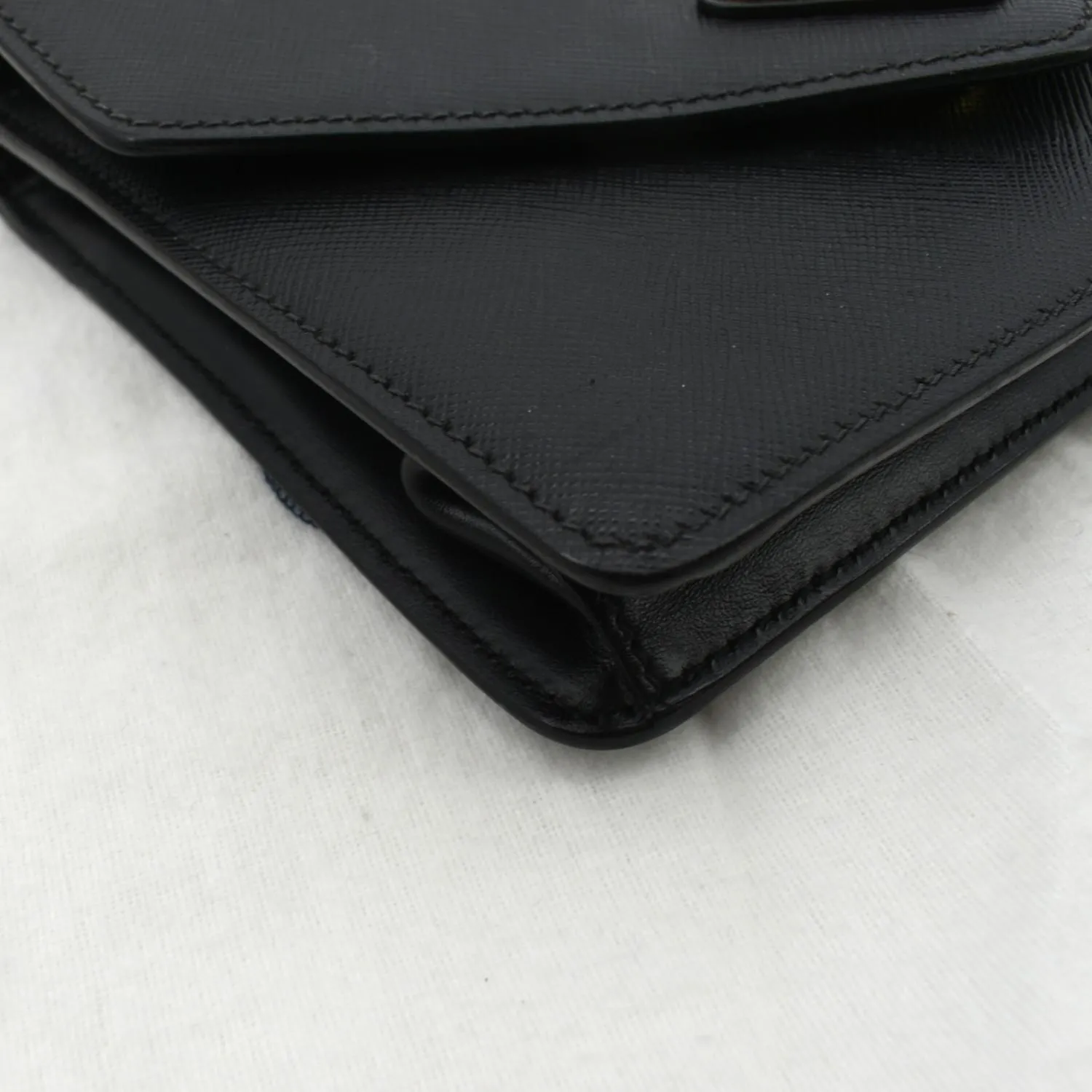 PRADA Flip Lock Chain Saffiano Leather Crossbody Bag Black
