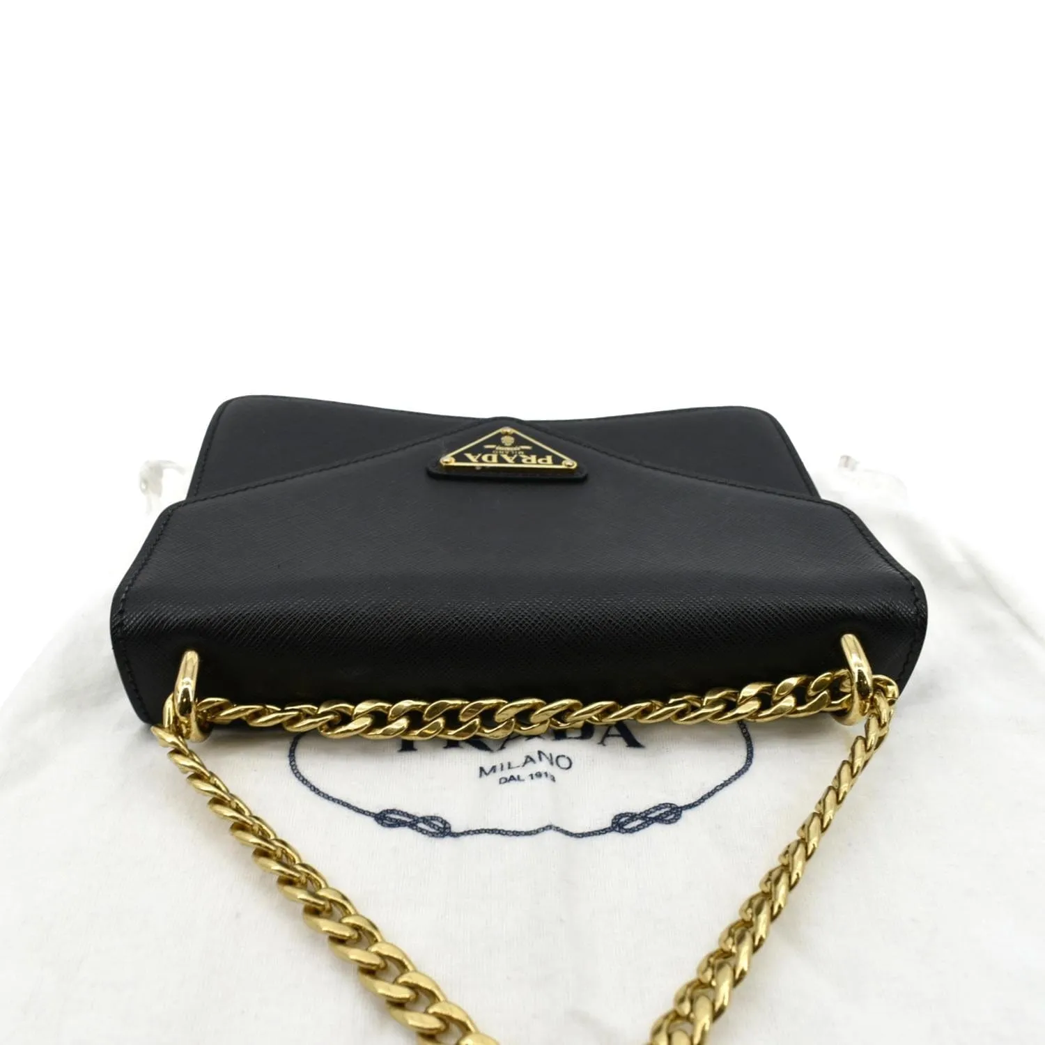 PRADA Flip Lock Chain Saffiano Leather Crossbody Bag Black