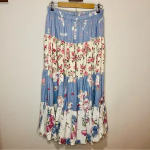 Prairie Fire Artisanal Handmade Full Floral Skirt.  Maxi Skirt.  One Size.