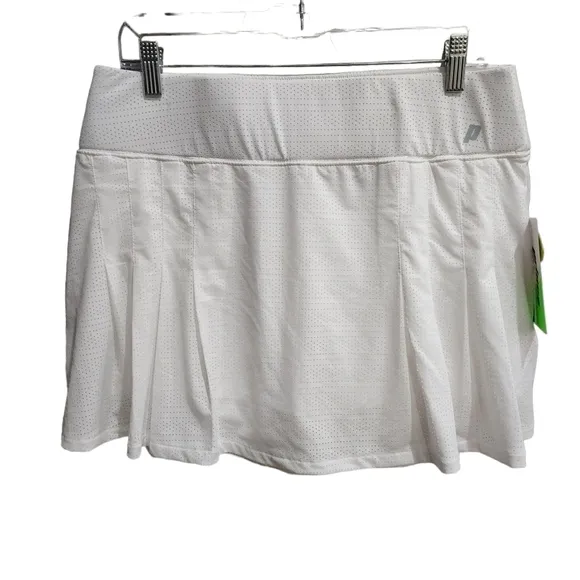 PRINCE Perforated Fashion Pleated White Tennis Skort Golf Side Pockets