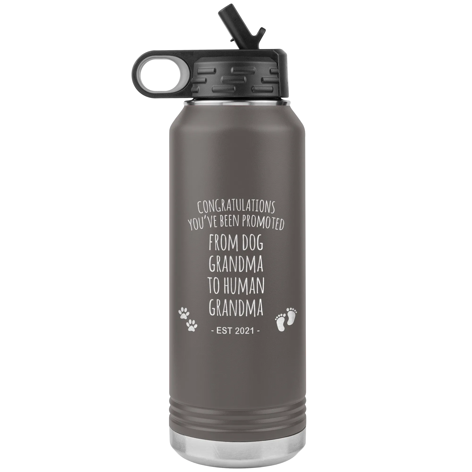 Promoted From Dog Grandma To Human Grandma Est 2021 Pregnancy Reveal Announcement New Baby Gift Insulated Water Bottle 32oz BPA Free