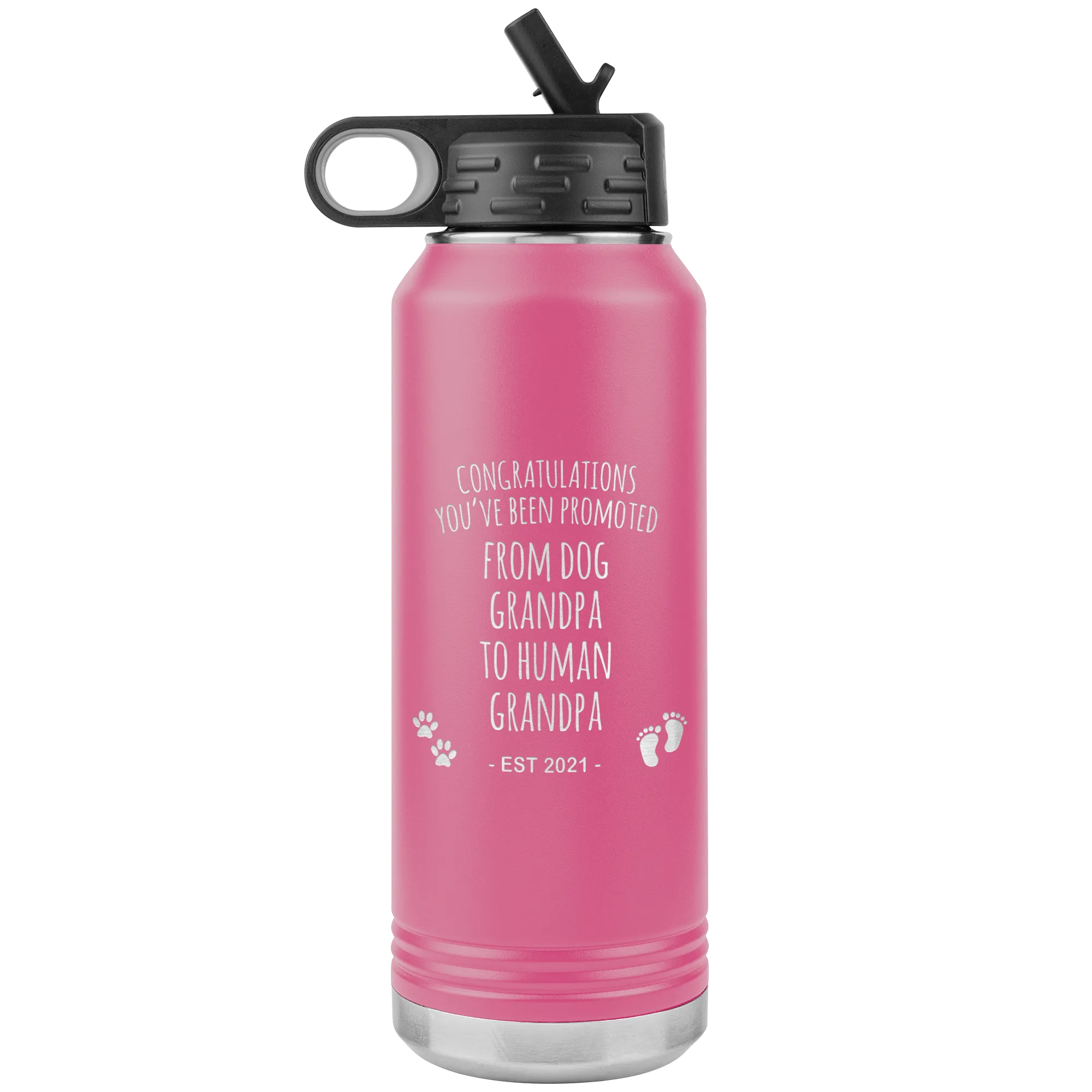 Promoted From Dog Grandpa To Human Grandpa Est 2021 Pregnancy Reveal Announcement New Baby Gift Insulated Water Bottle 32oz BPA Free