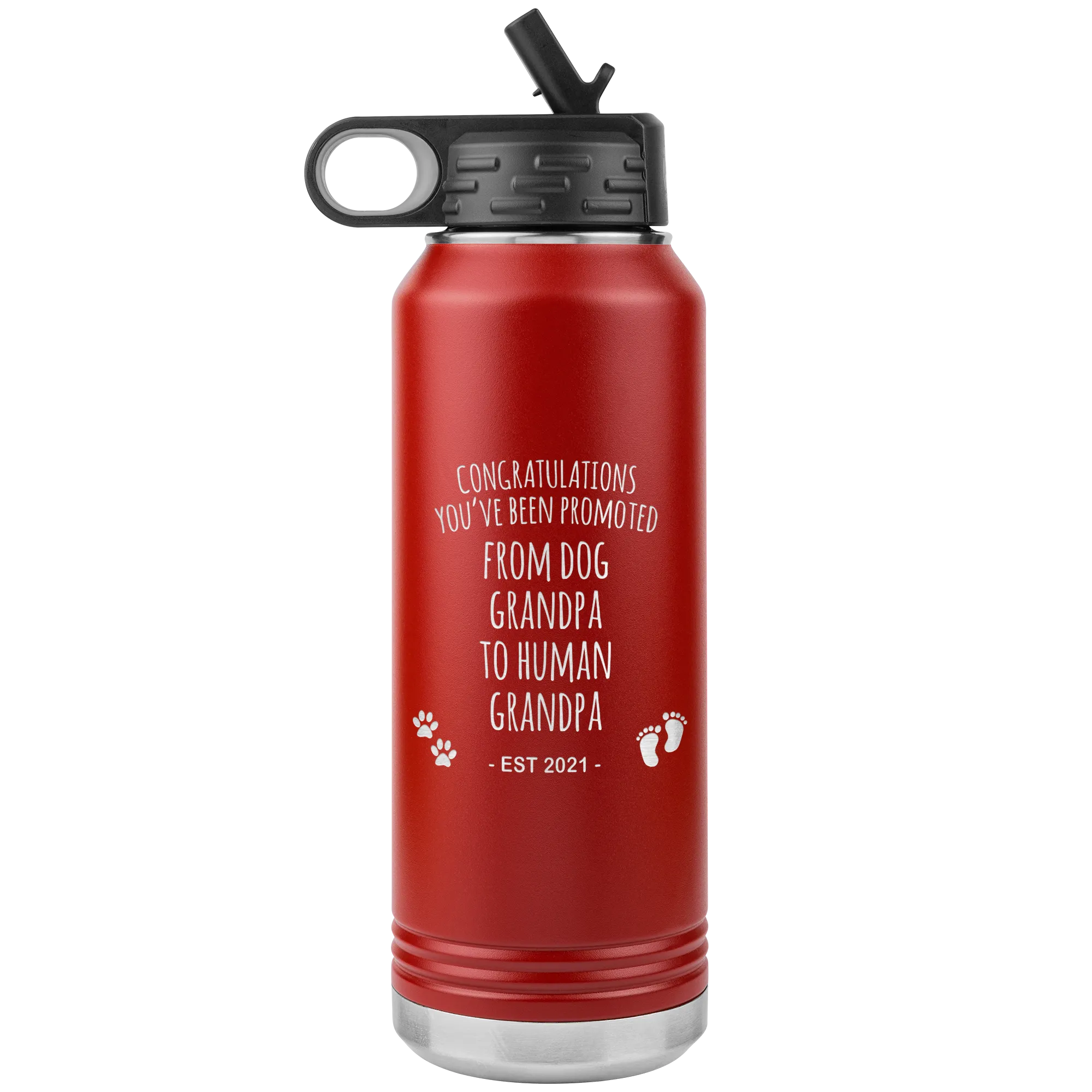 Promoted From Dog Grandpa To Human Grandpa Est 2021 Pregnancy Reveal Announcement New Baby Gift Insulated Water Bottle 32oz BPA Free