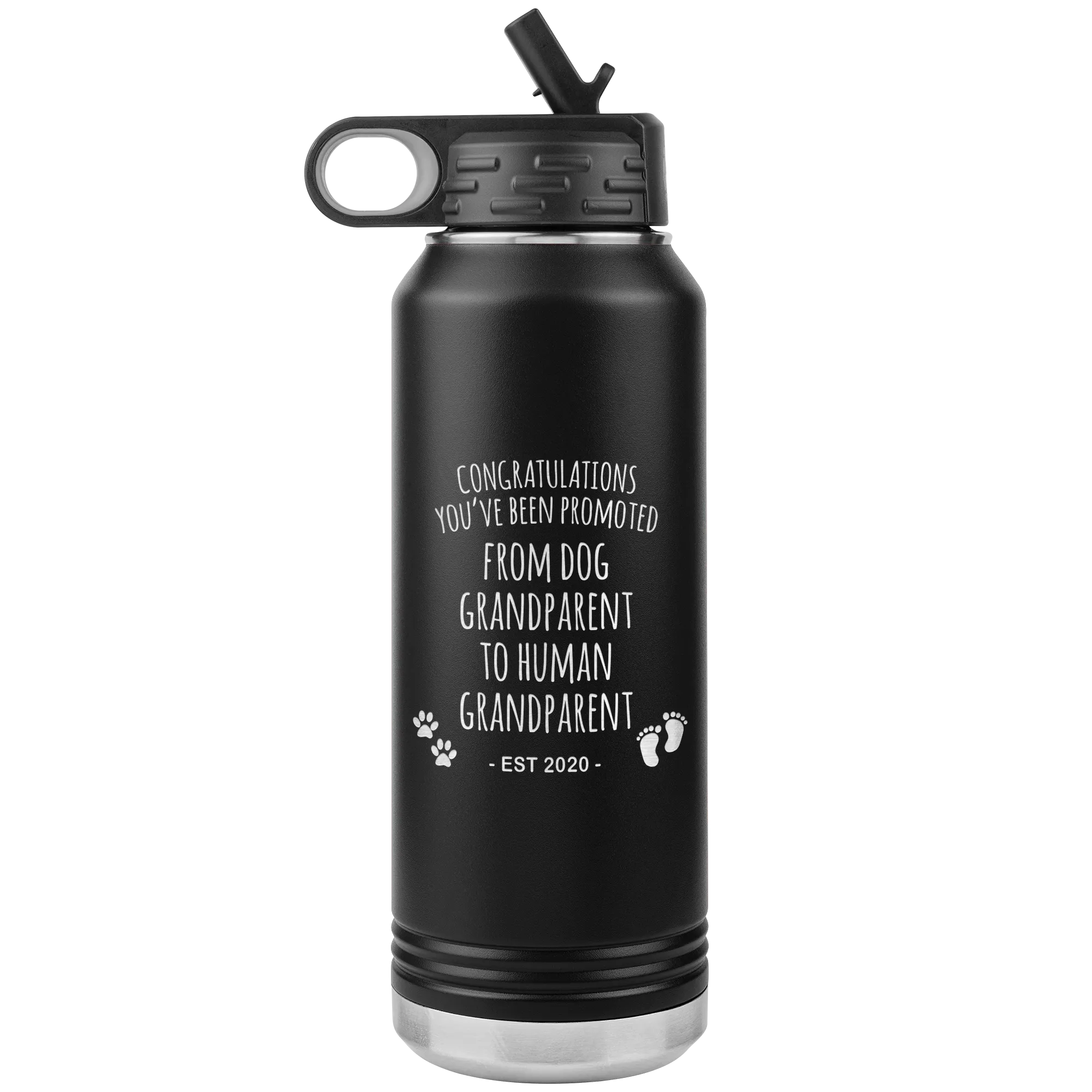 Promoted From Dog Grandparent To Human Grandparent Est 2020 Pregnancy Reveal Announcement First Time Grandparent Gift Insulated Water Bottle 32oz BPA Free