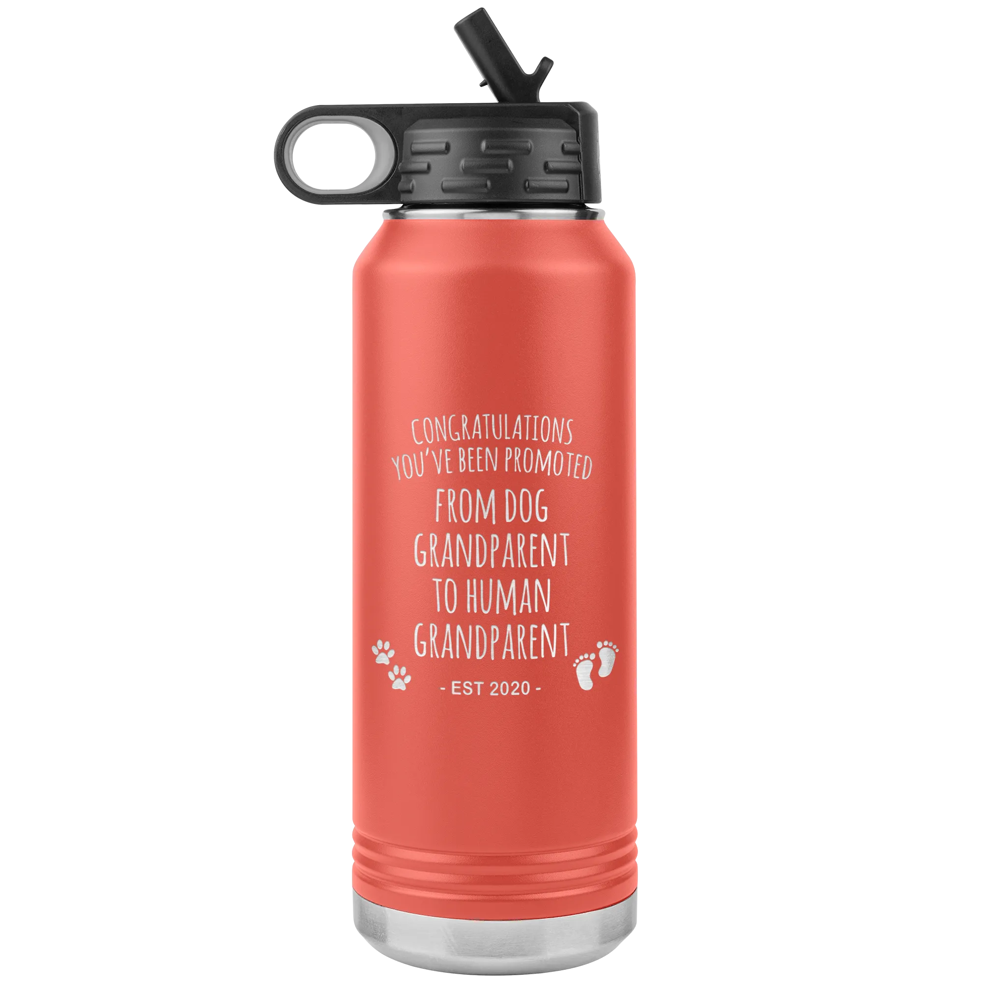 Promoted From Dog Grandparent To Human Grandparent Est 2020 Pregnancy Reveal Announcement First Time Grandparent Gift Insulated Water Bottle 32oz BPA Free