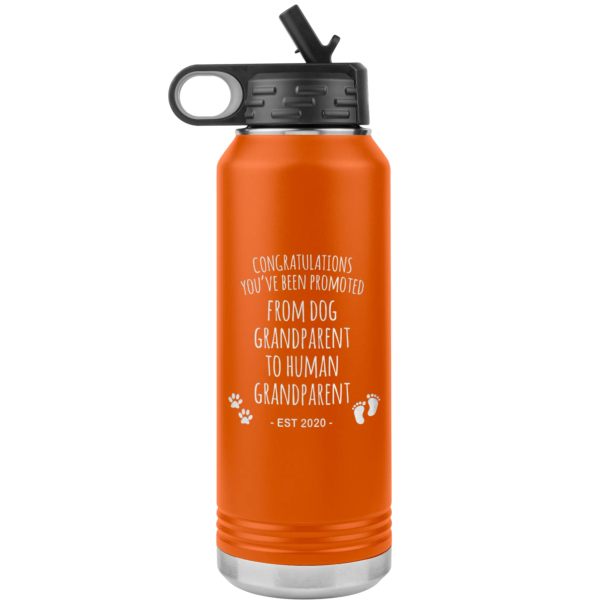 Promoted From Dog Grandparent To Human Grandparent Est 2020 Pregnancy Reveal Announcement First Time Grandparent Gift Insulated Water Bottle 32oz BPA Free