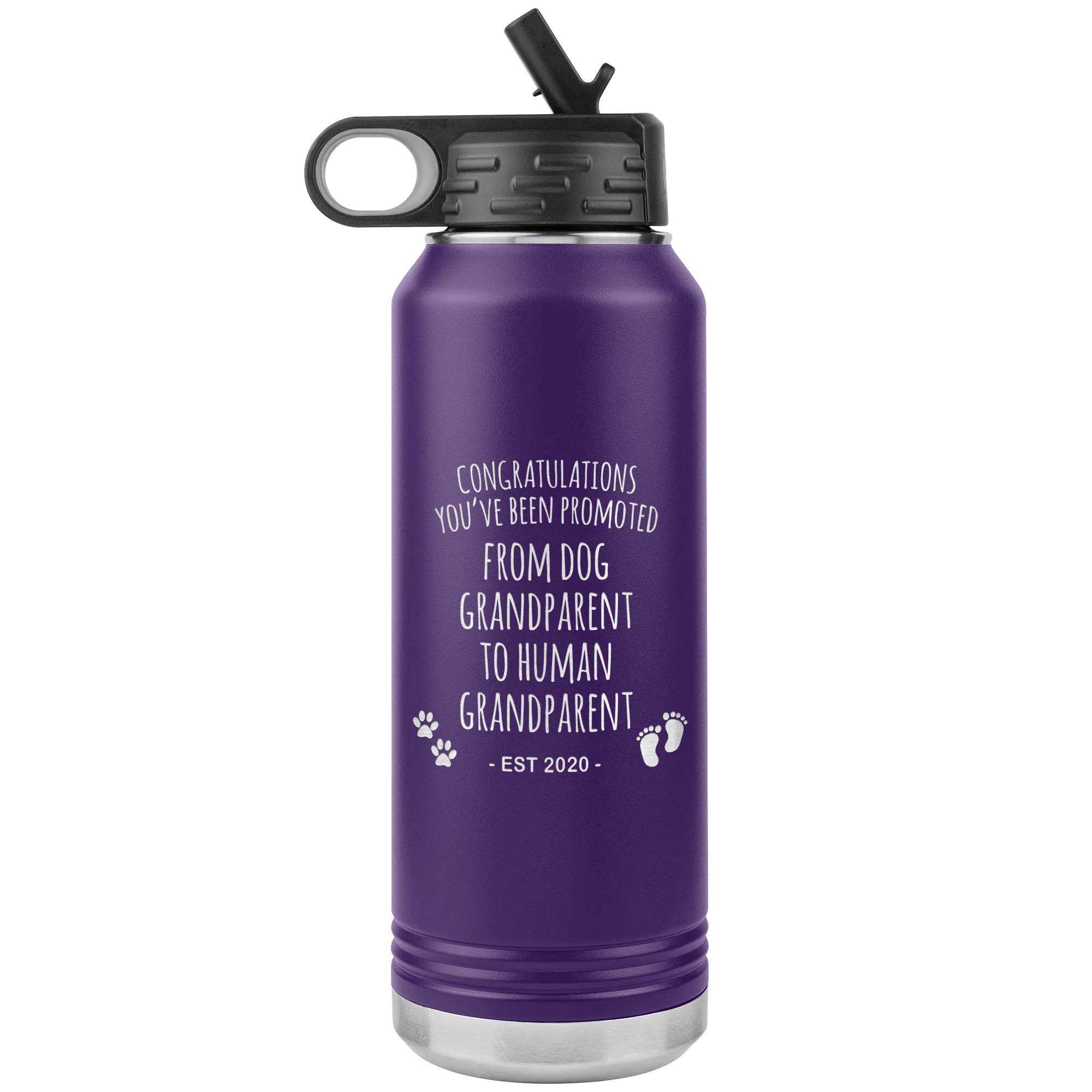 Promoted From Dog Grandparent To Human Grandparent Est 2020 Pregnancy Reveal Announcement First Time Grandparent Gift Insulated Water Bottle 32oz BPA Free