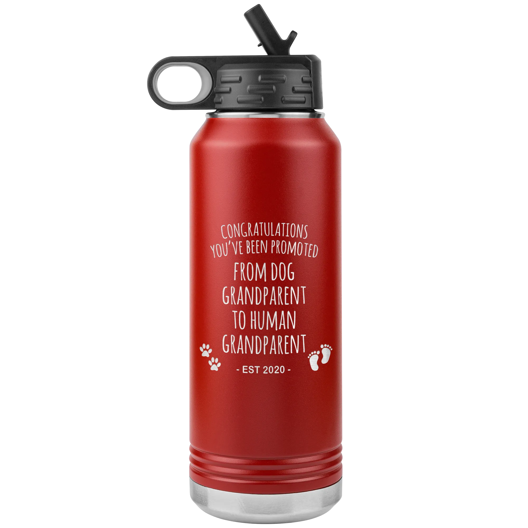 Promoted From Dog Grandparent To Human Grandparent Est 2020 Pregnancy Reveal Announcement First Time Grandparent Gift Insulated Water Bottle 32oz BPA Free