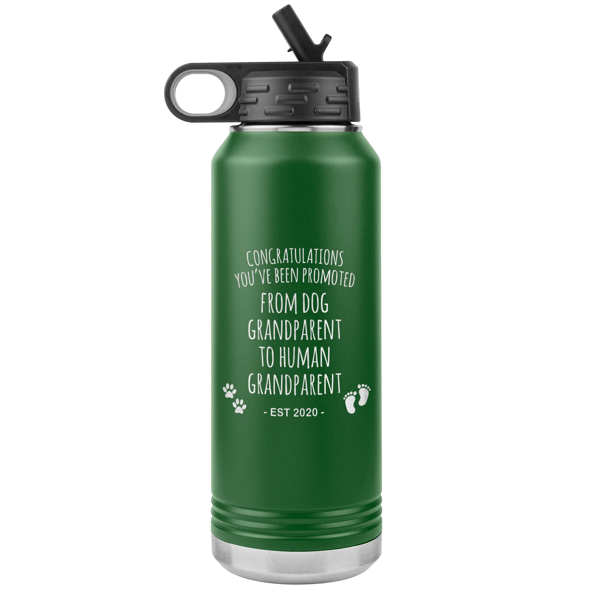 Promoted From Dog Grandparent To Human Grandparent Est 2020 Pregnancy Reveal Announcement First Time Grandparent Gift Insulated Water Bottle 32oz BPA Free