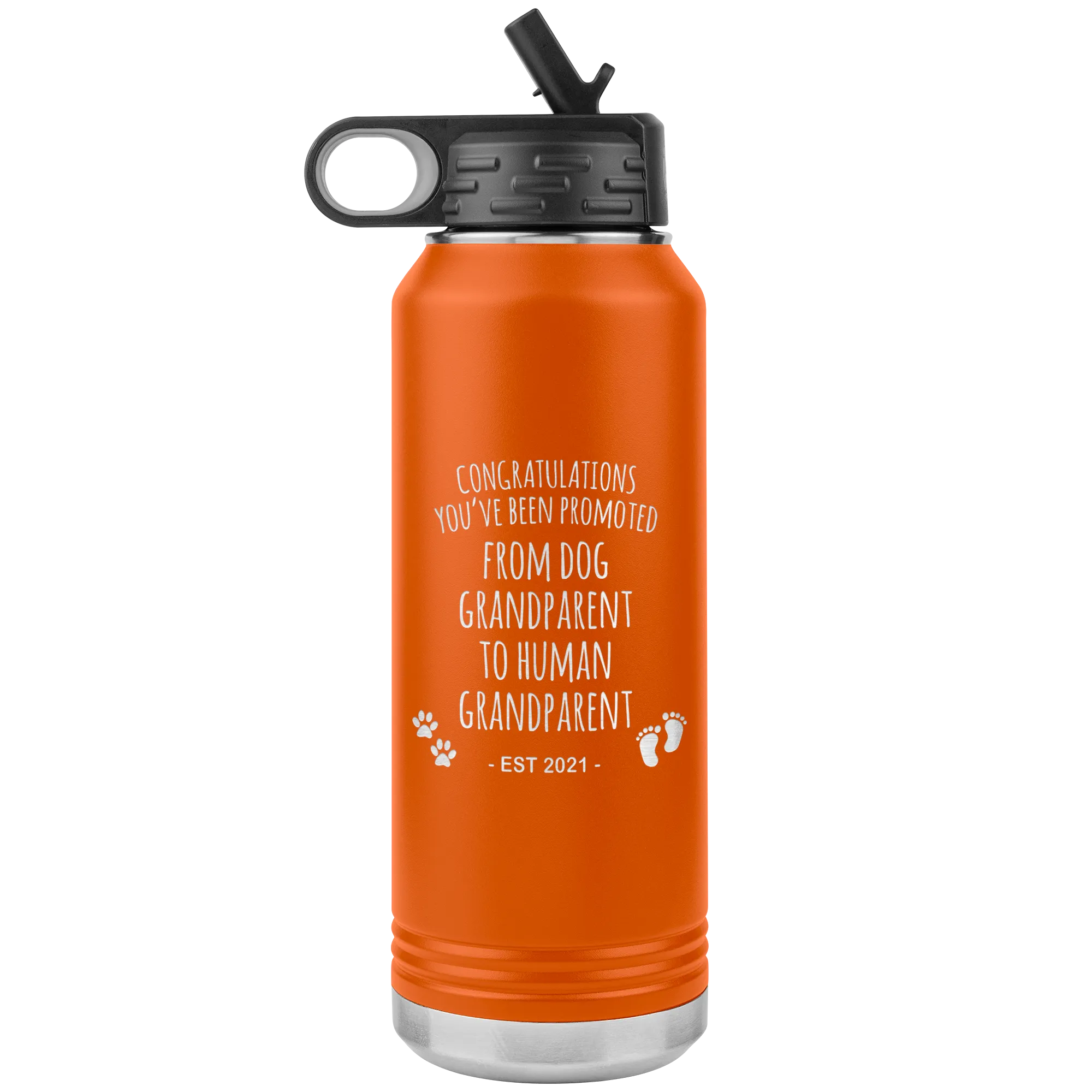 Promoted From Dog Grandparent To Human Grandparent Est 2021 Pregnancy Reveal Announcement New Baby Gift Insulated Water Bottle 32oz BPA Free