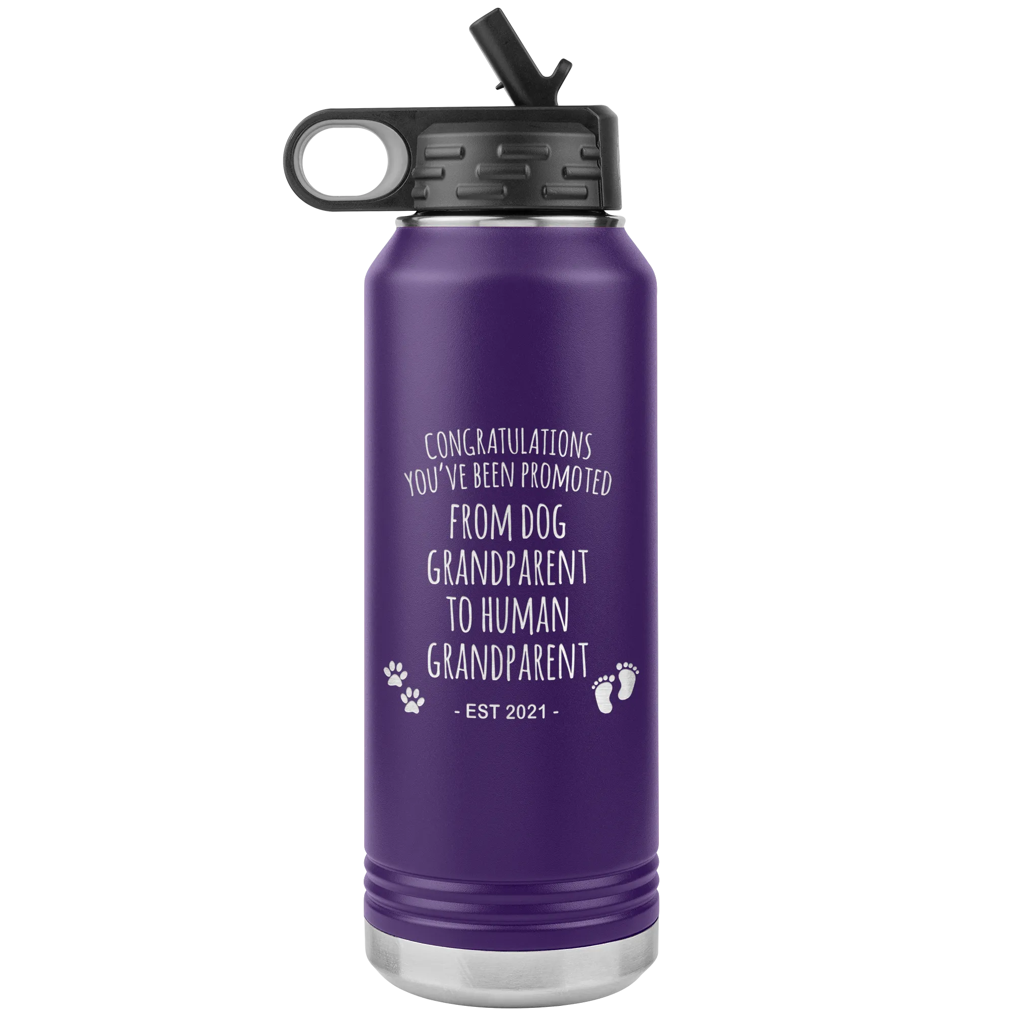 Promoted From Dog Grandparent To Human Grandparent Est 2021 Pregnancy Reveal Announcement New Baby Gift Insulated Water Bottle 32oz BPA Free