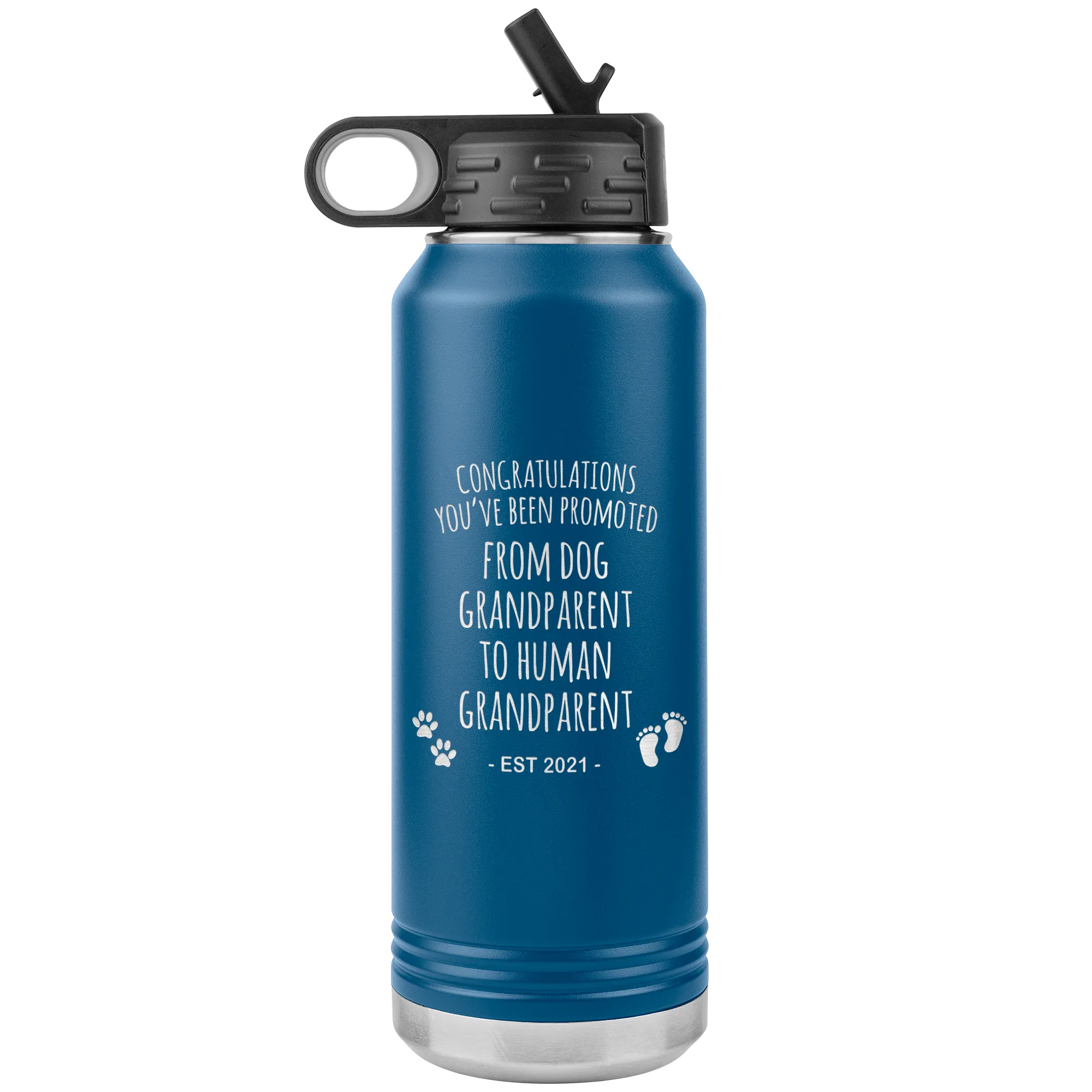 Promoted From Dog Grandparent To Human Grandparent Est 2021 Pregnancy Reveal Announcement New Baby Gift Insulated Water Bottle 32oz BPA Free