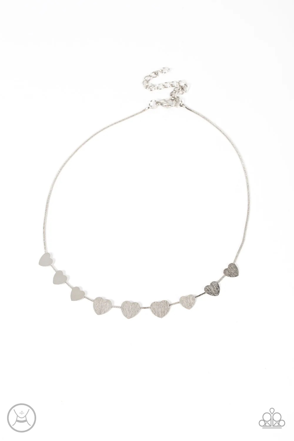 "Dainty Desire" Silver Metal & With Textured Heart Choker Necklace Set