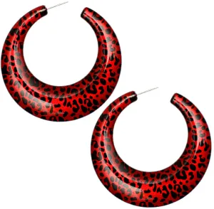 Red Glossy Flat Spot Hoop Earrings