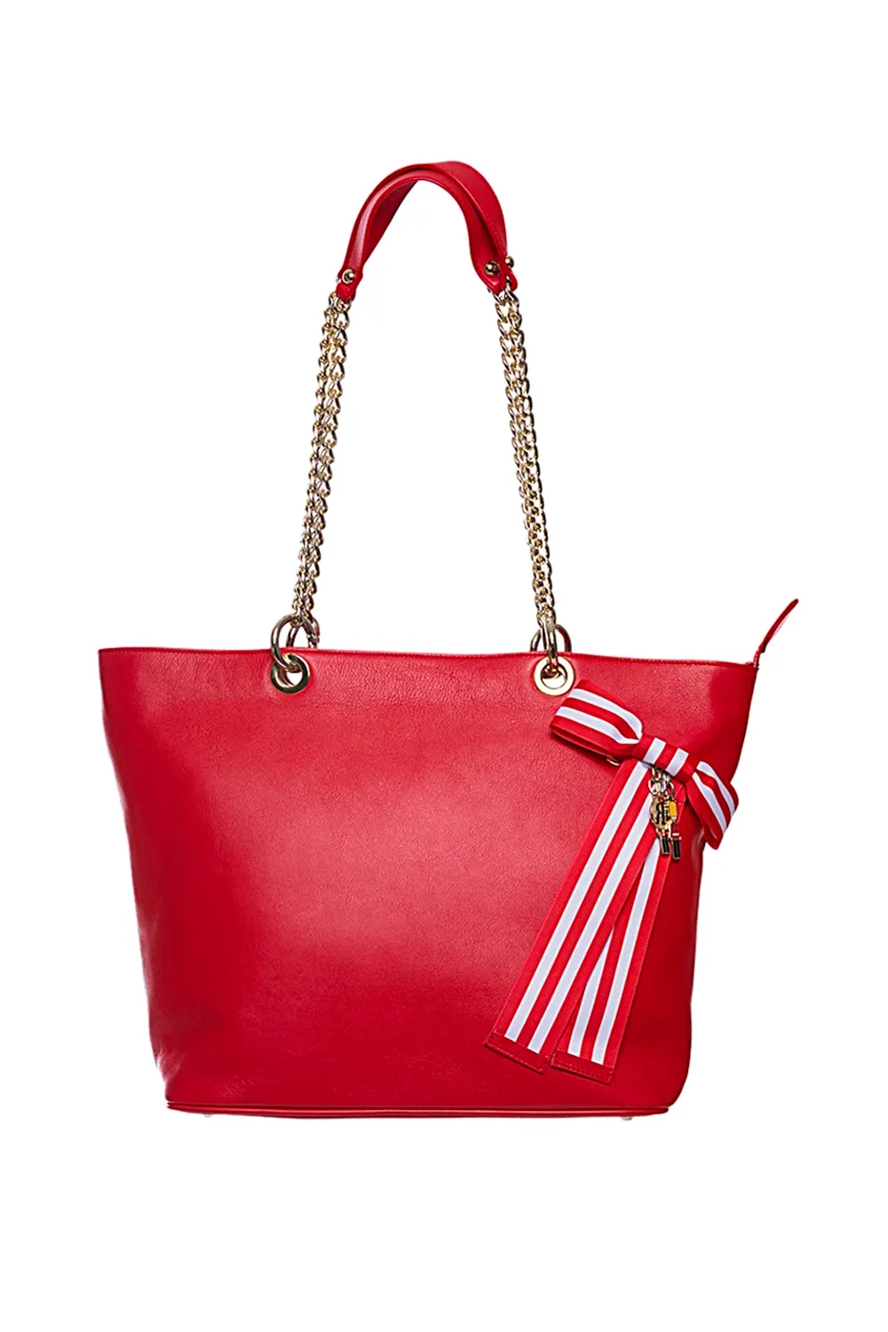 Red Leather Tote Bag with Chain Straps