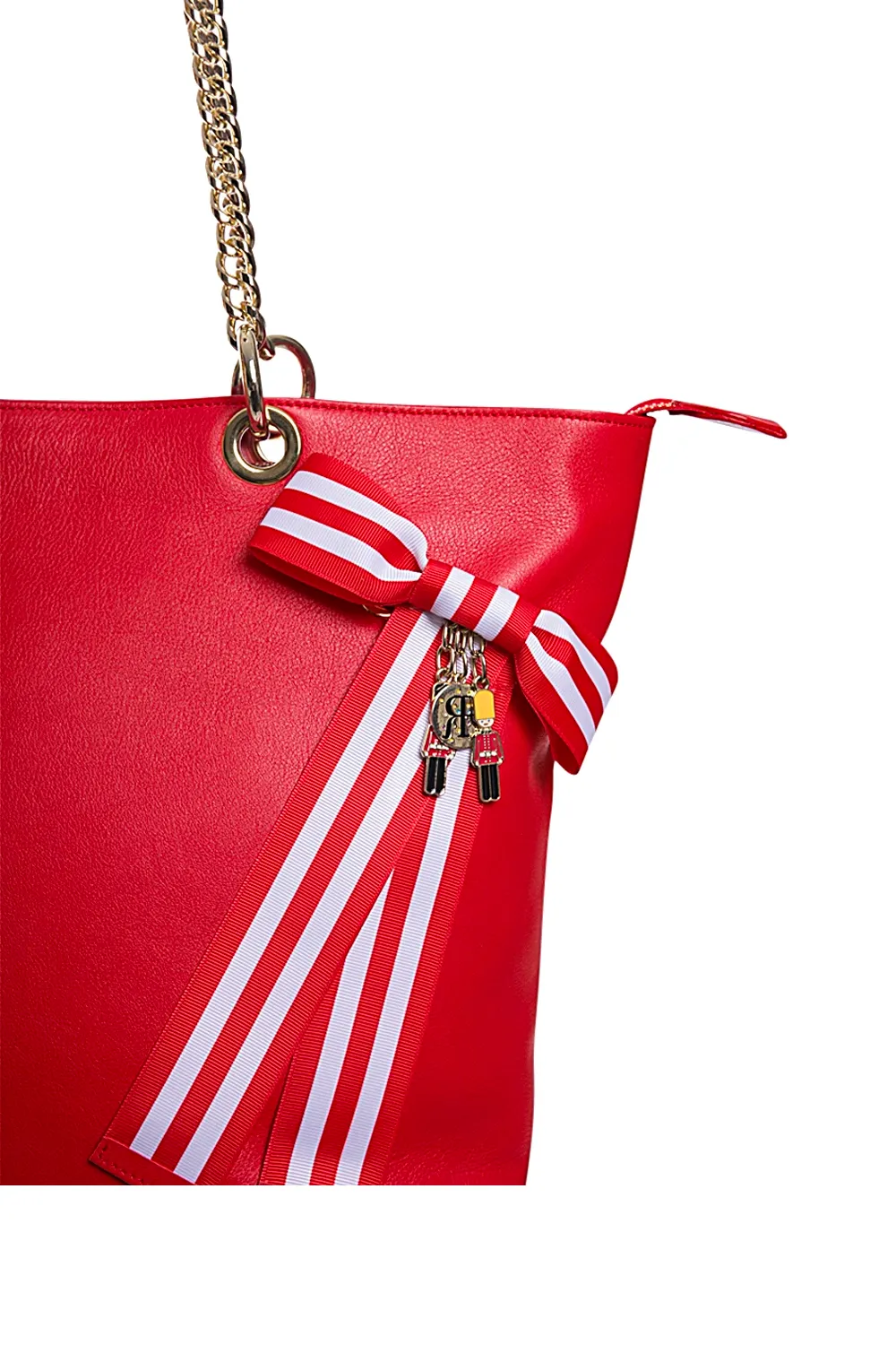 Red Leather Tote Bag with Chain Straps