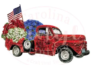 Red Patriotic Flower Truck Heat Transfer
