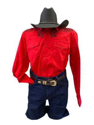 Red w/ Black Embroidered Yoke Men's Western Shirt