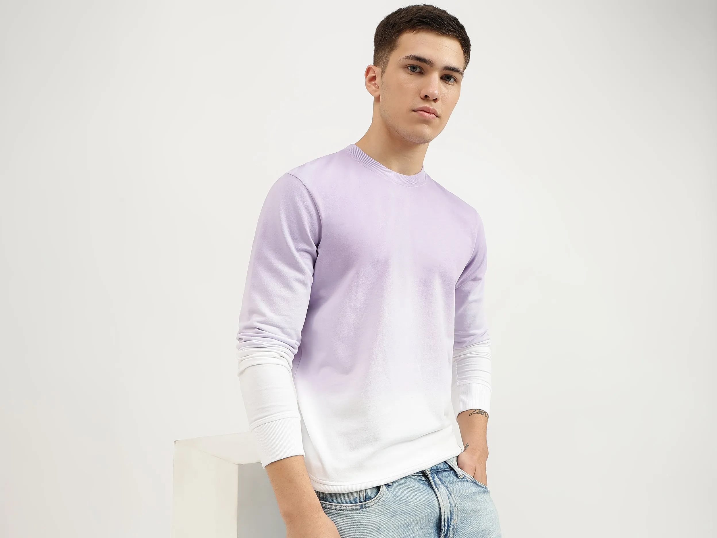 Regular Fit Crew Neck Ombre Sweatshirt