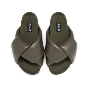 ROAM FOLDY PUFFY SANDALS KHAKI VEGAN LEATHER