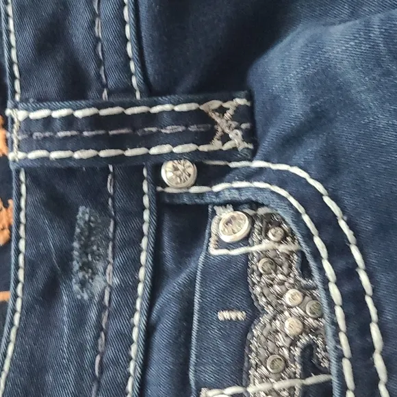 Rock Revival Dark Wash White Stitch Blinged Out Skinny Jeans Size 26