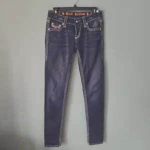 Rock Revival Dark Wash White Stitch Blinged Out Skinny Jeans Size 26